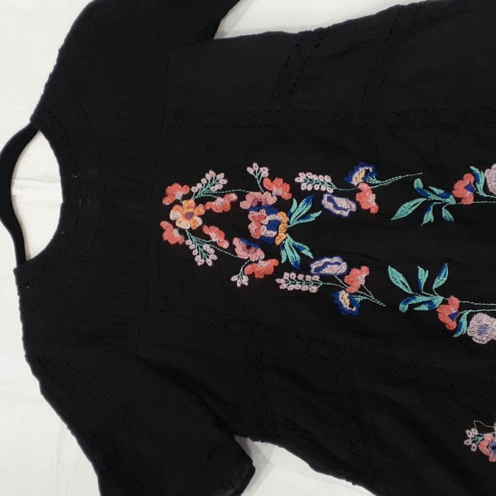 Free people black tunic embroidery floral Boho Festival   top size xs - Picture 7 of 16